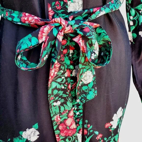 Anthropologie Bohemian Midi Shirt Dress 12 Long Sleeve Black and Green Floral - Picture 12 of 12